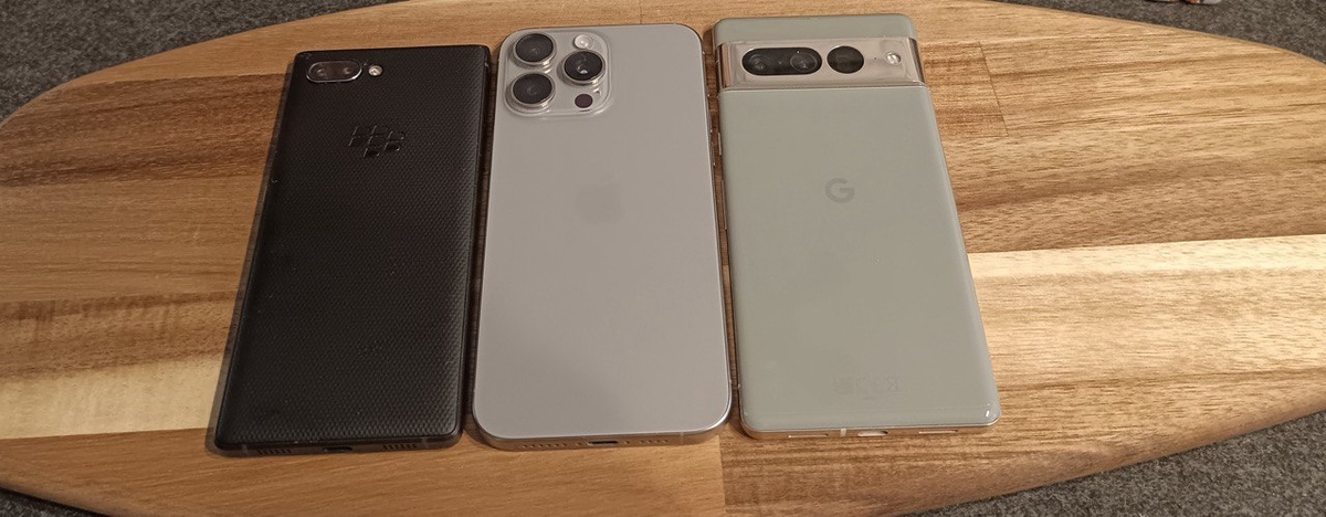 BlackBerry Key2; Apple iPhone 15 Pro Max; Google Pixel 7 Pro