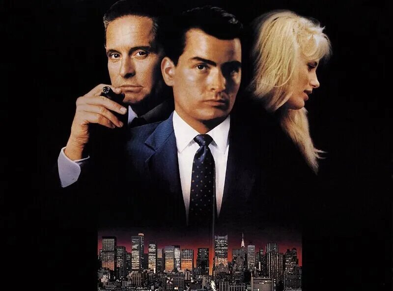 Майкл Дуглас в роли Гордона Гекко, Чарли Шин в роли Бада "Бадди" Фокса, Дэррил Ханна в роли Дэрриен Тейлор