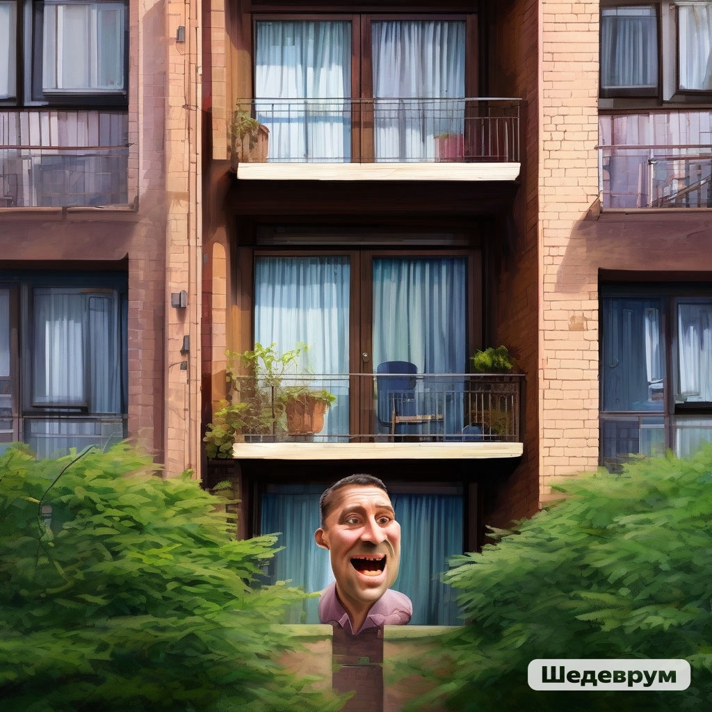 Это мне нейросеть так вежливого соседа нарисовала.