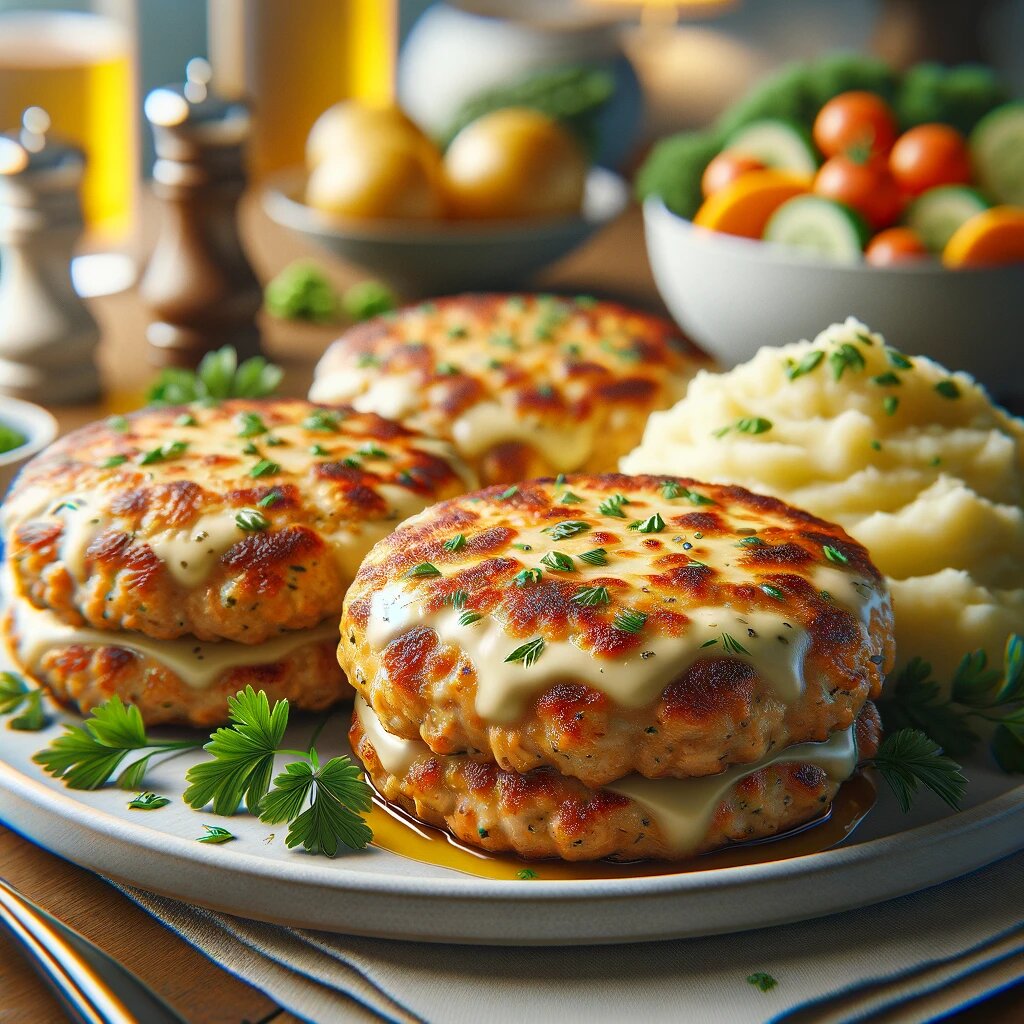 Куриные котлеты с сыром и зеленью.