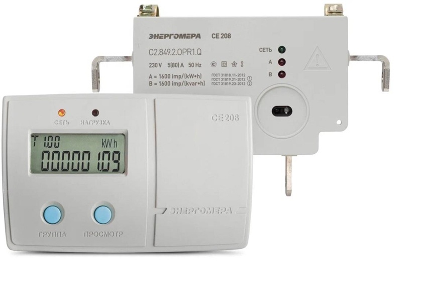 Измерительный блок и индикаторное устройство интеллектуального счётчика Энергомера СЕ208 с двумя датчиками тока