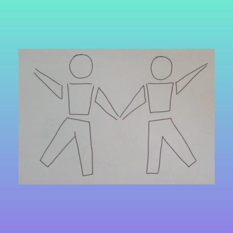 1. Рисуем тело в виде небольшой трапеции в середине листа. Немного выше рисуем голову в виде шара. Рисуем руки и ноги как на картинке.