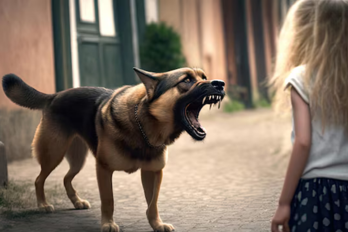 Собака рычит на девочку 