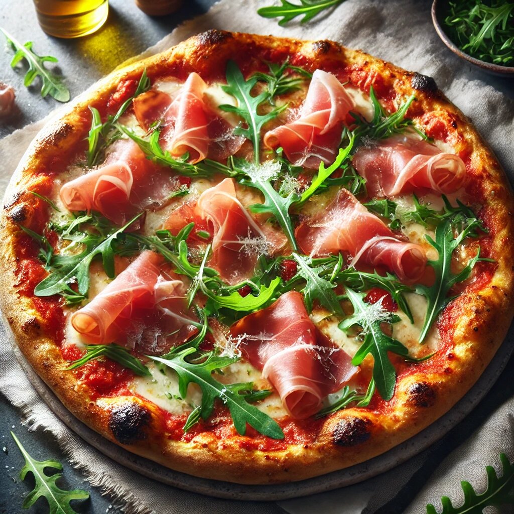 Пицца с прошутто и руколой.