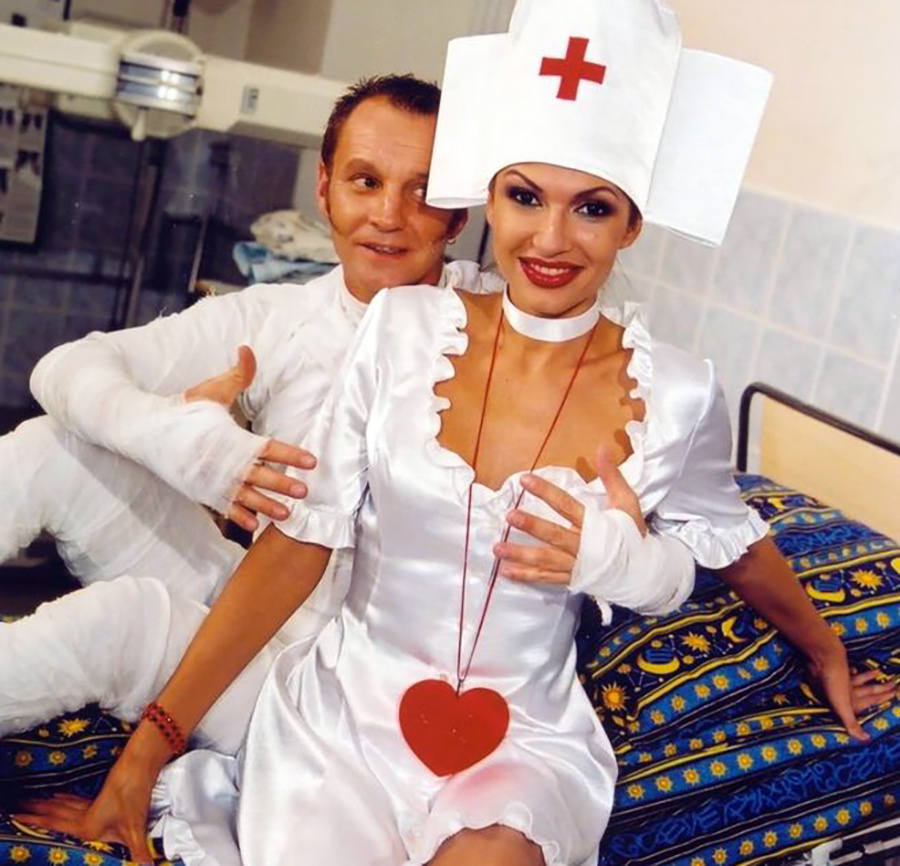 Георгий Делиев и Эвелина Блёданс на съёмках передачи Маски-шоу (середина 90-х)