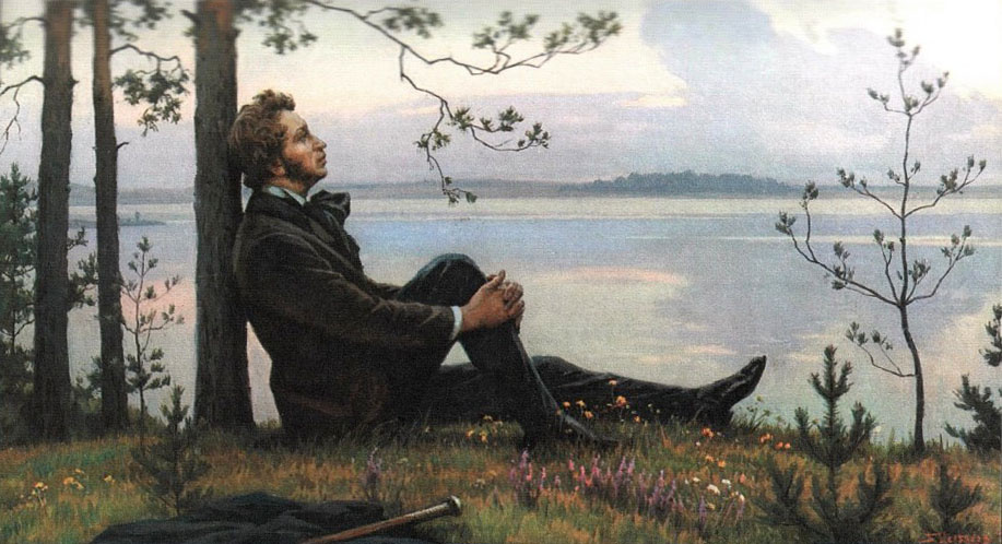 Художник Борис Валентинович Щербаков (1916-1995) Пушкин над озером в вечерний час. 1978 г 