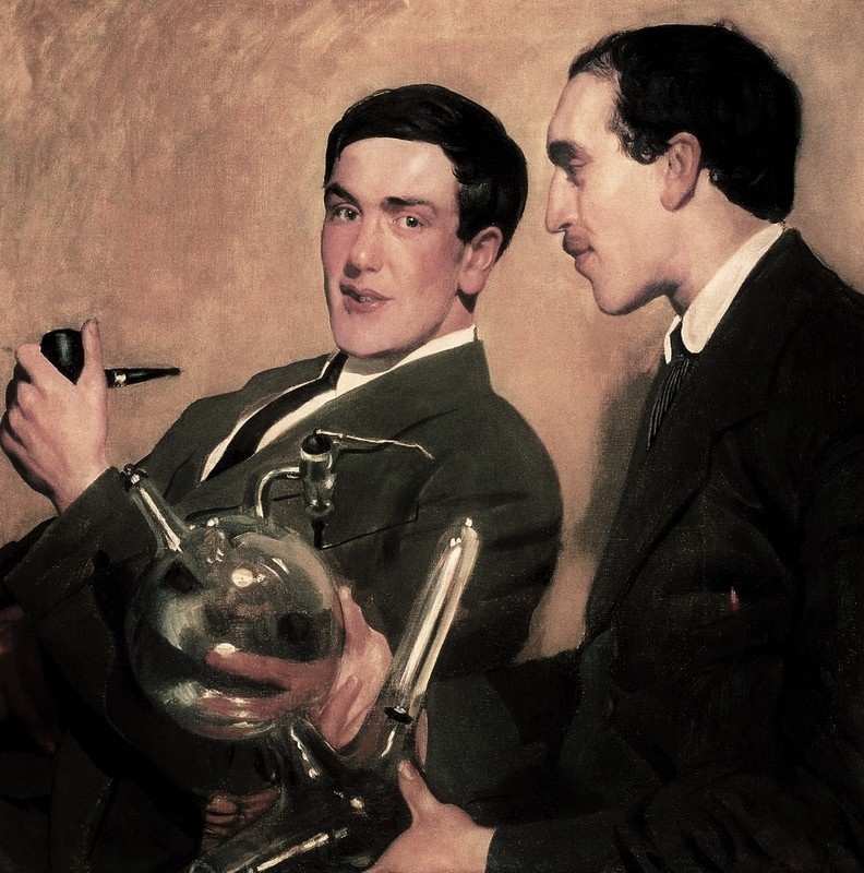 Б. М. Кустодиев. Портрет профессоров П. Л. Капицы и Н. Н. Семёнова, 1921 
