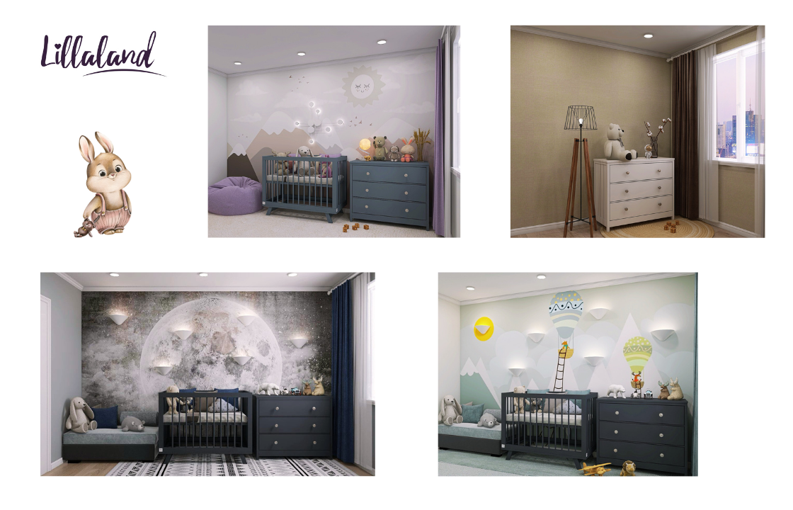 Комод Lillaland Anna в интерьере детской комнаты. Сочетание с кроватками Lilla Aria.