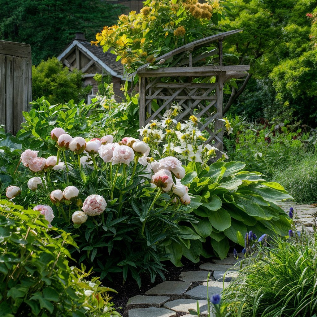 Пионы и хосты в ландшафтном дизайне.