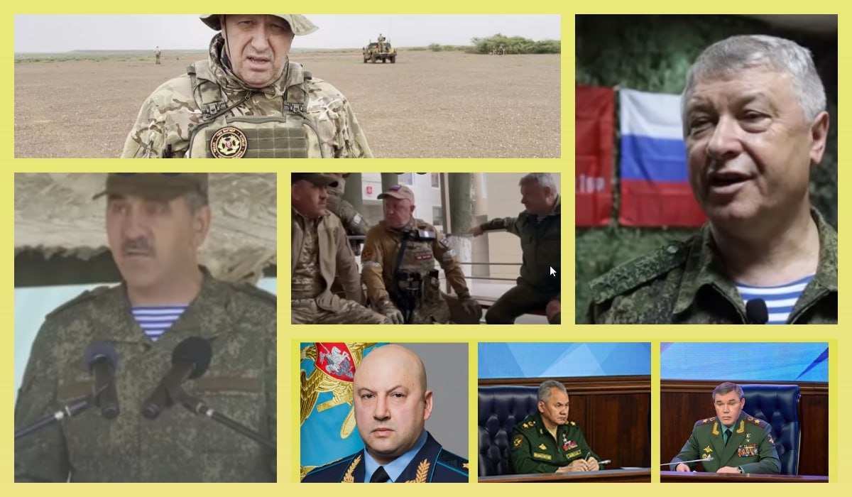 Фигуранты "марша справедливости" Евгения Пригожина от 24.06.23г. Коллаж: Телеграм-канал "Разгрузка Вагнера", Минобороны РФ.