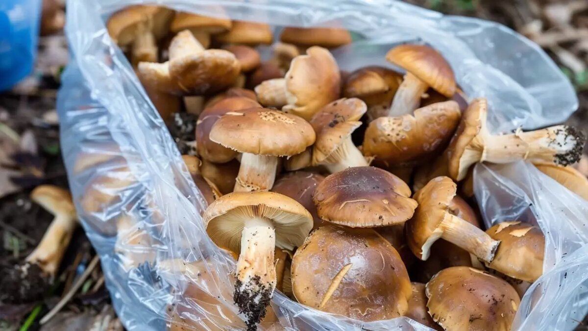 Ходить за грибами с пластиковыми пакетами и ведрами нельзя. Фото: изображение Midjourney