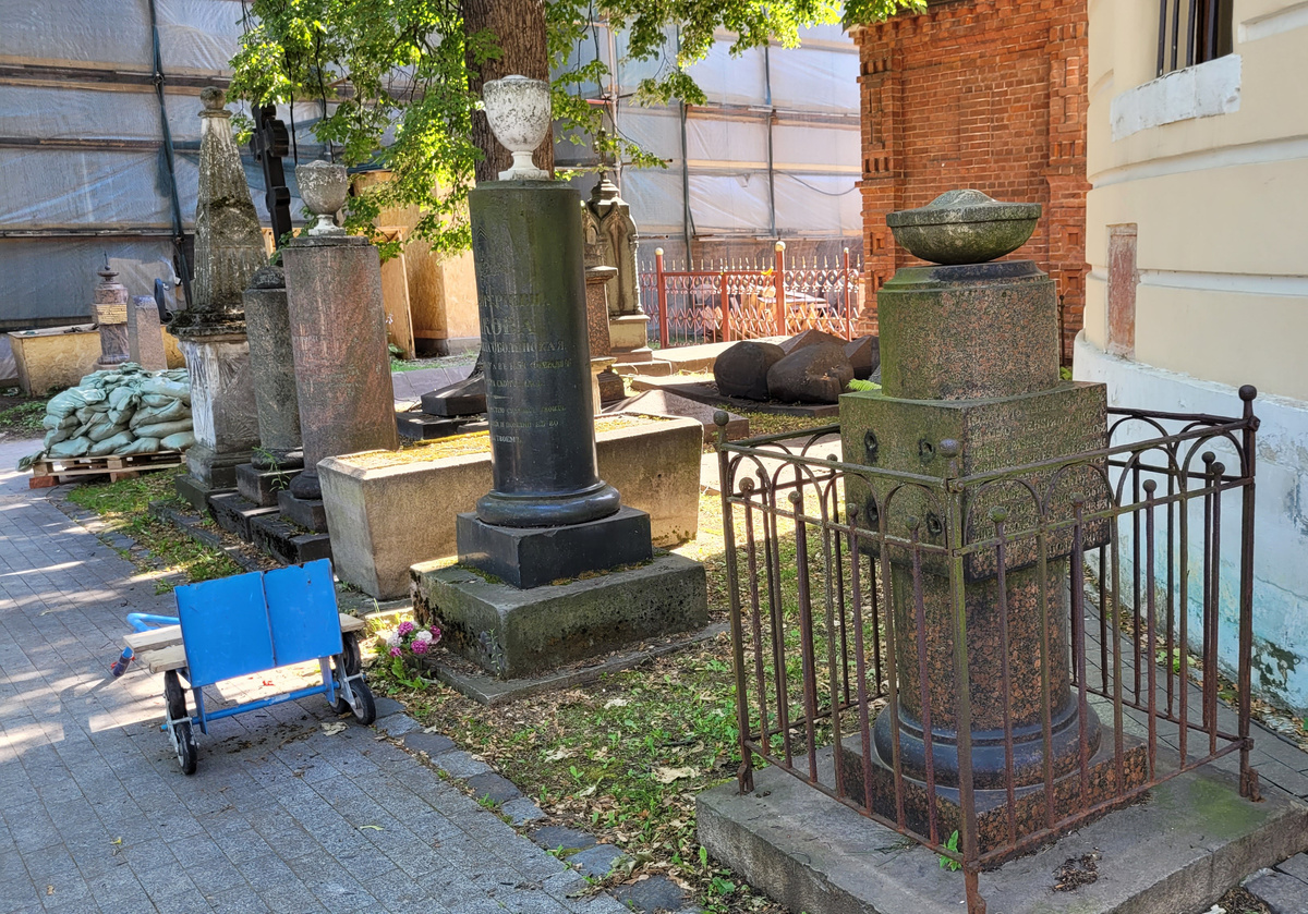 На переднем плане - памятник Фаминцына, затем Дашкова, неизвестное захоронение и вновь Дашковы