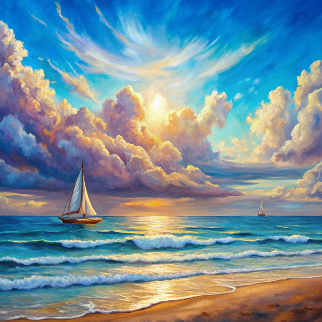 Облака какие-то странные... И в лодках не видно людей... В общем, накосячил мой ИИ.😃