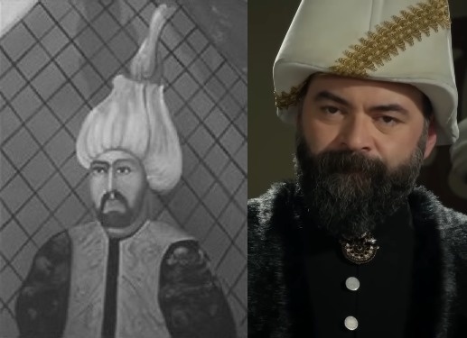 Соколлу Мехмед паша (1505 – 1579). Справа он же в исполнении Йылдырыма Фикрета Урага (Великолепный век)