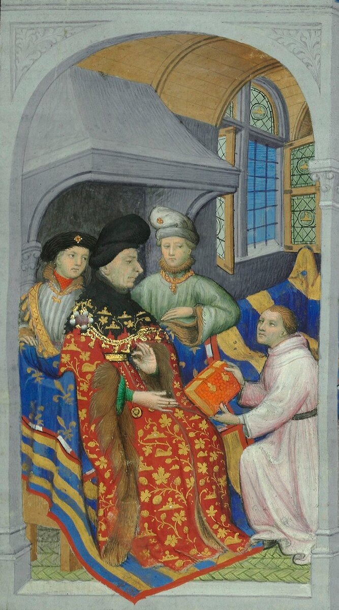 Жан Бургундский с сыном Филиппом и зятем (как мы помним, мечтающий заменить одного на другого). Иллюстрация любезно подобрана постоянной читательницей канала