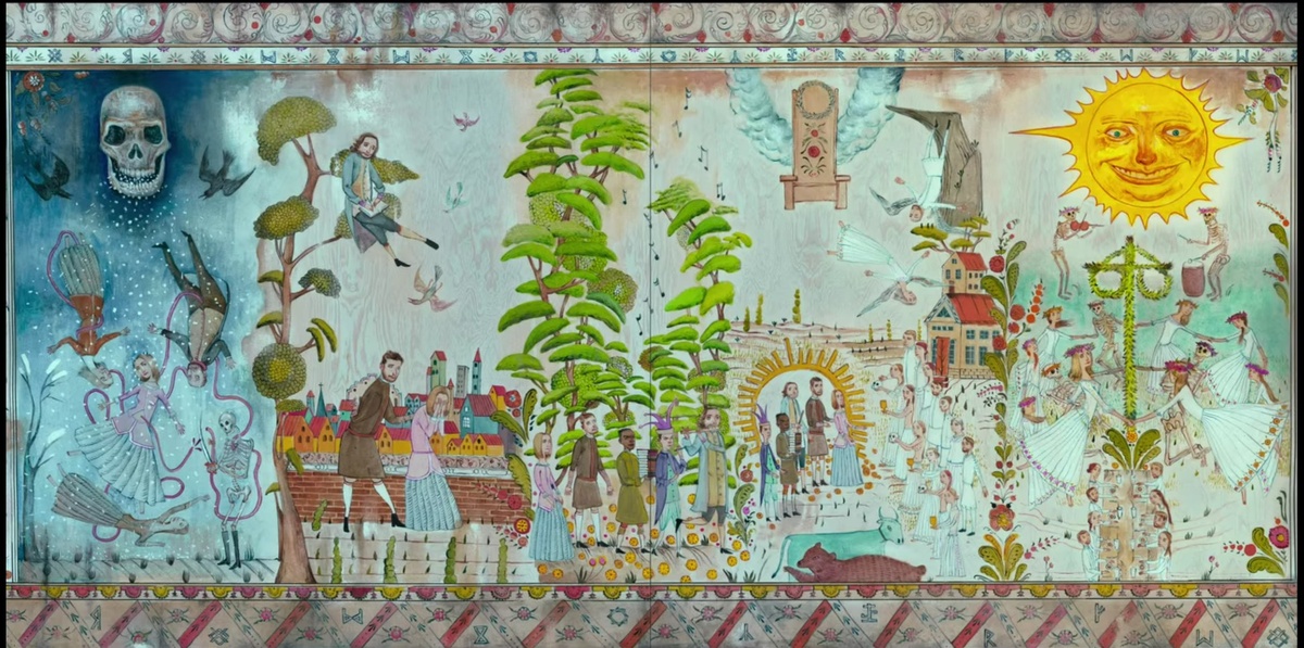 Скриншот первого кадра из фильма "Солнцестояние" или в оригинале "Midsommar" (2019)