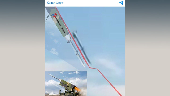    РАКЕТА УКРАИНСКОЙ ПВО NASAMS. СКРИН С ТГ-КАНАЛА "КАНАЛ ФОРТ"