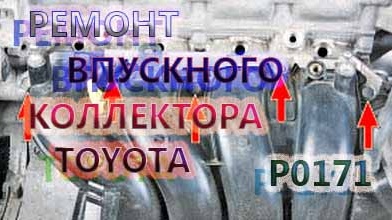 Замена прокладки впускного коллектора Тойота Королла 150 Аурис 2008 ошибка Р0171