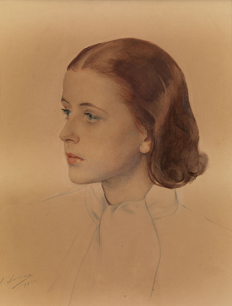 «Портрет балерины Русского балета Монте-Карло Наталии Красcовской», 1934 год, бумага на холсте, акварель, белила, цветные карандаши, карандаш, Музей Савелий Сорина, Монако.