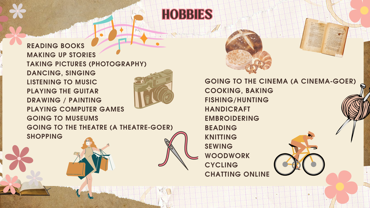 Список free-time activities/hobbies.
