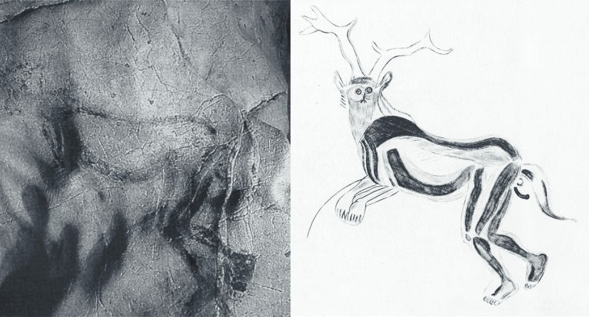 Наскальная живопись внутри пещеры Труа-Фрер (Три брата), первоначально получившая название “Колдун”, или "Великий маг". Приведенный рисунок основан на оригинальных эскизах Анри Брёйля. Источник: Викисклад.