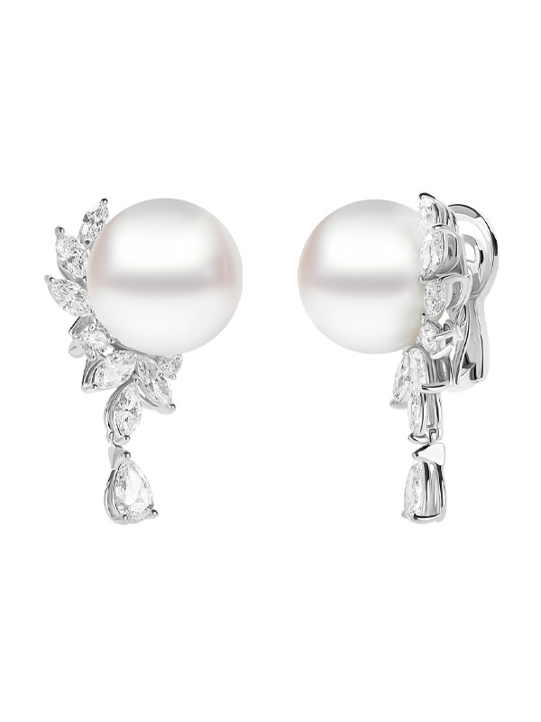 Серьги Mercury Classic из белого золота с бриллиантами и жемчугом
