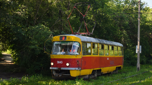 Трамвай Tatra T3SU-3043. Покатушки по Барнаулу.