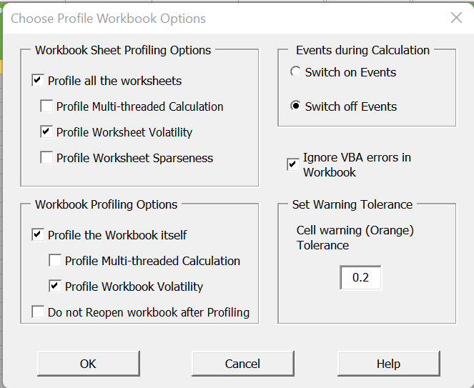 Параметры запуска Profile Workbook