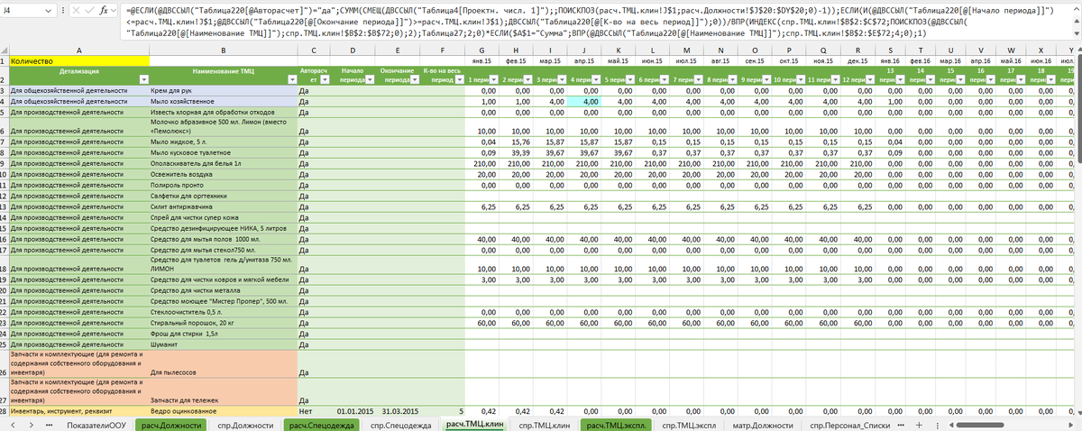 Формула в ячейке J4