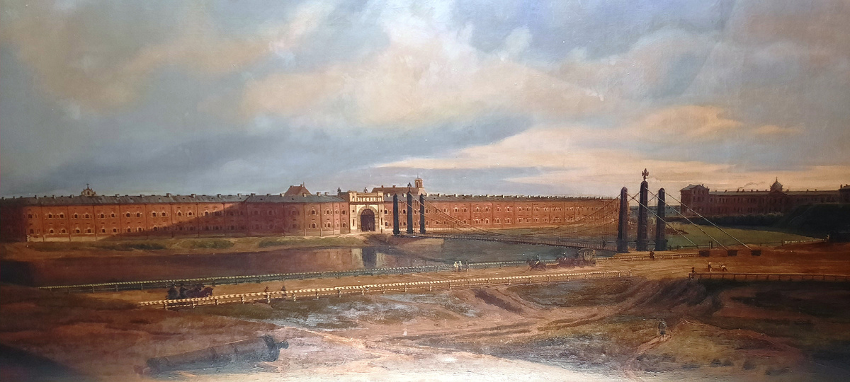 Тереспольский мост и кольцевые казармы. Позднее над воротами будет сооружена башенка. На предыдущей картине она уже есть.