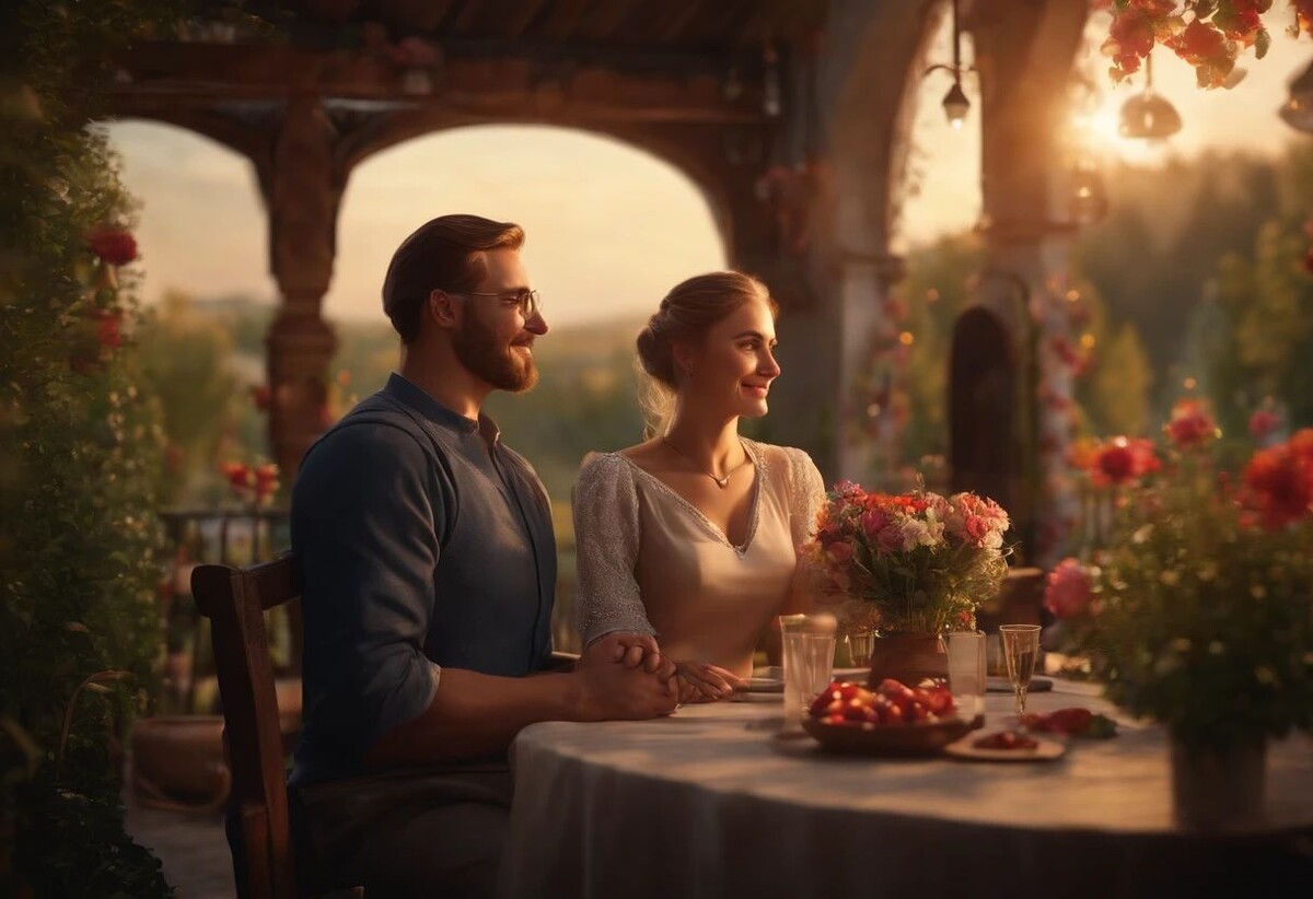 Марина и Алексей после росписи в загсе, в небольшом ресторане