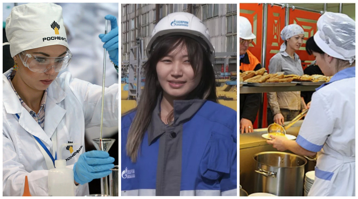 Слева направо: лаборант "Роснефть", , газовик "Газпром", работница столовой. https://ok.ru/ и www.youtube.com