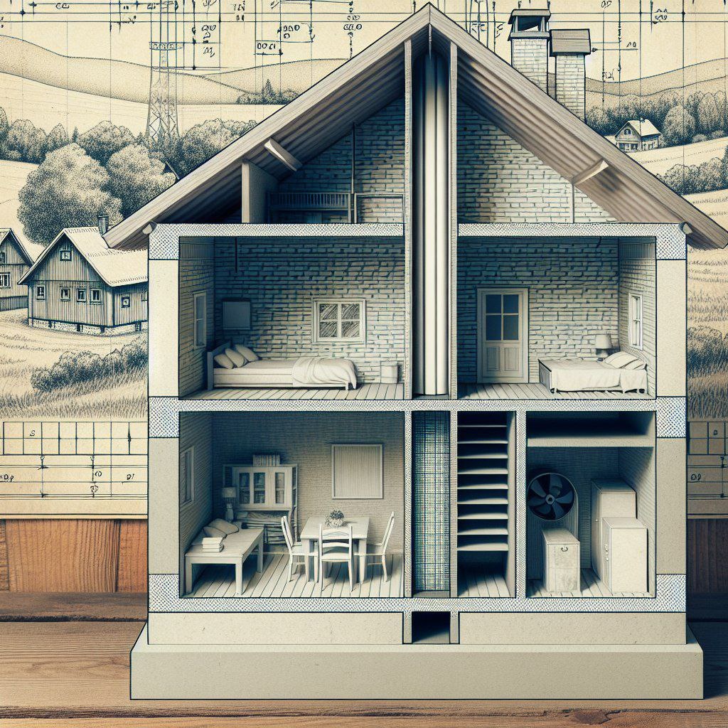 Массивная монументальная вентшахта в центре загородного дома