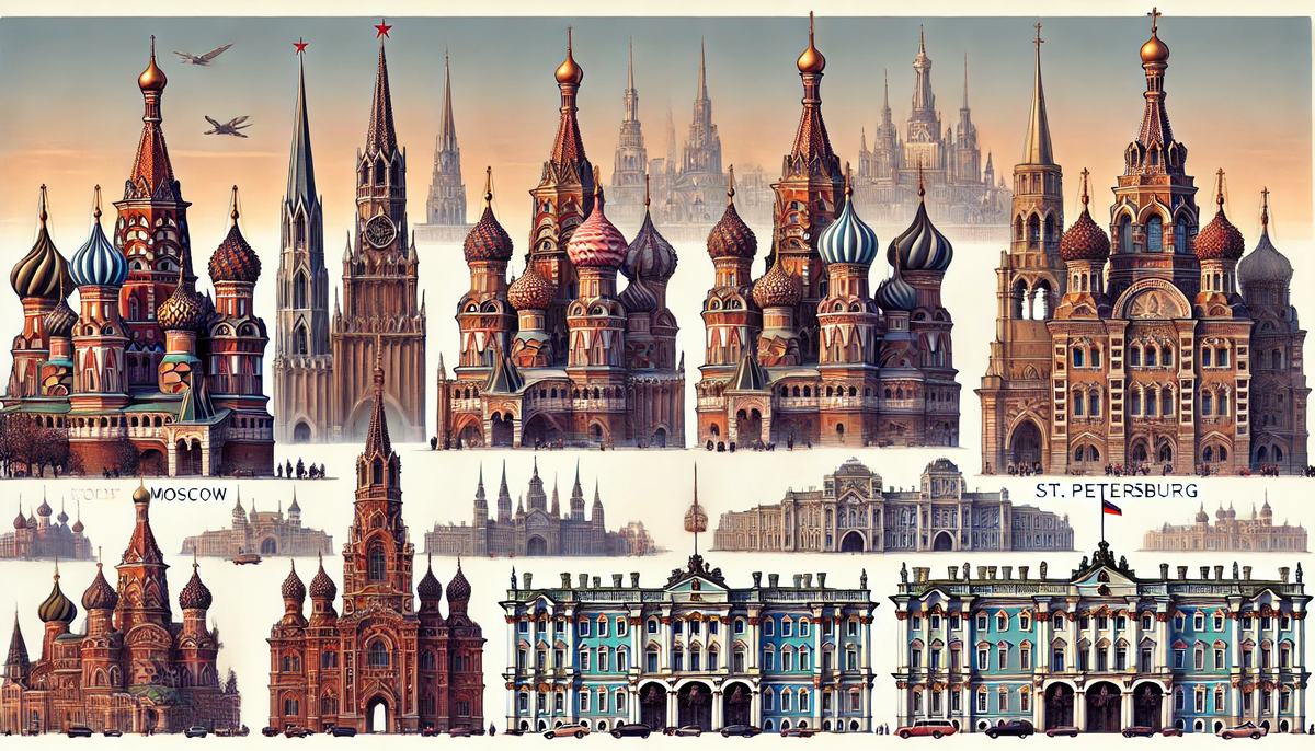 Вот альтернативные изображения главных зданий в Москве и Санкт-Петербурге с преобладанием европейской культуры и католичества: 

Московский Кремль и Собор Василия Блаженного с готическими и барочными архитектурными элементами, включая шпили, розеточные окна и украшенные фасады, характерные для европейских соборов и дворцов.

Зимний дворец, оформленный в готическом и барочном стиле, с характерными для Европы архитектурными деталями.