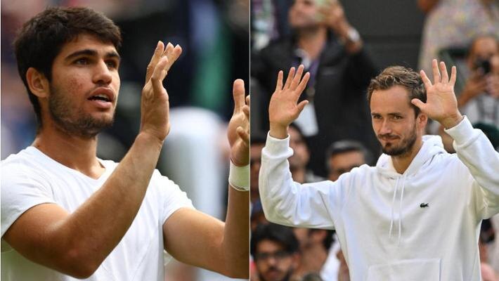 Карлос Алькарас (слева) и Даниил Медведев (справа)