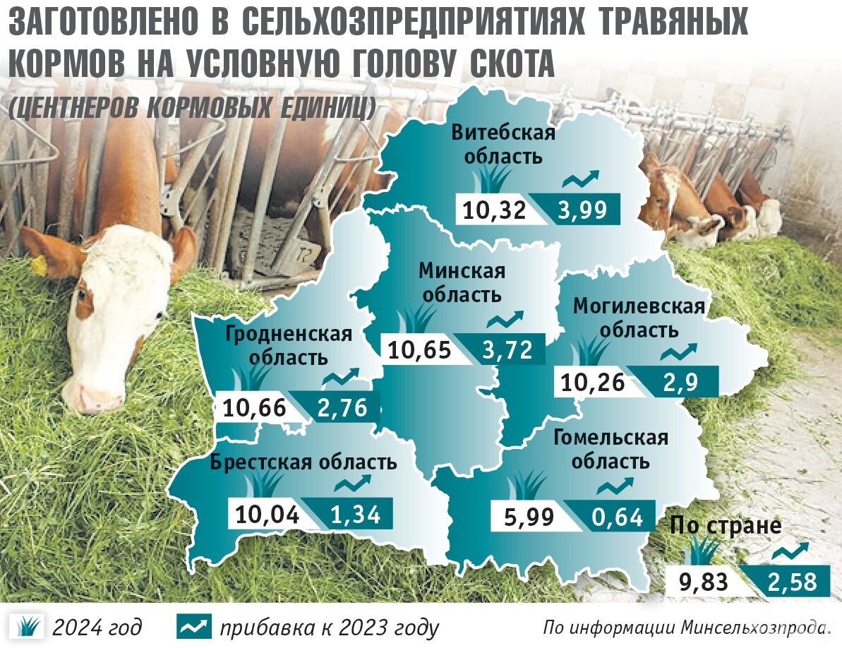    В Беларуси заготовлено без малого три миллиона тонн кормовых единиц травяных кормов