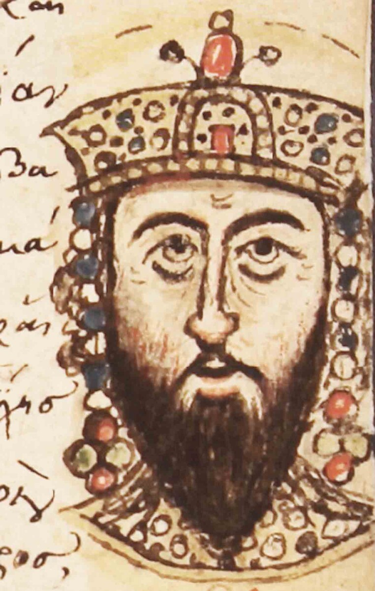 Портрет Константина Багрянородного. Миниатюра из Codex Mutinensis graecus. XV век. Библиотека Эстенсе. Модена