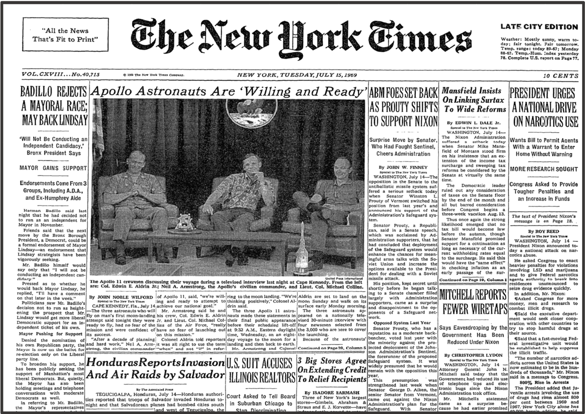 Газета "Нью-Йорк Таймс" от 15 июля 1969 года