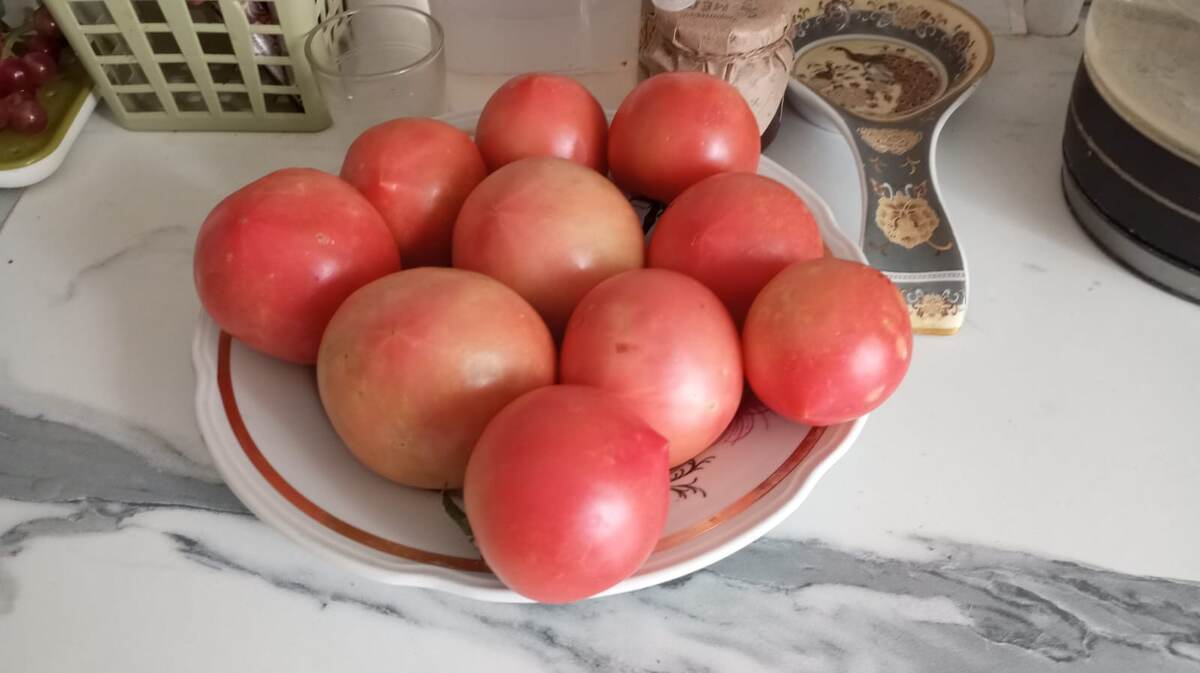 Розовые помидоры. Урожай с нашей дачи. Фото прислал муж 🙂