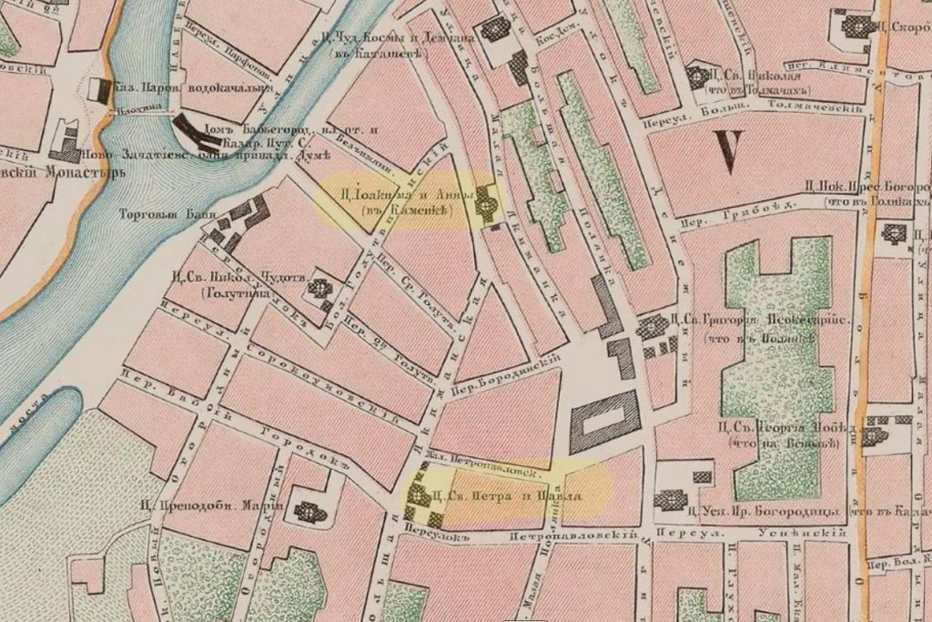 Церковь свв. Иоакима и Анны и церковь свв. Петра и Павла на карте 1859 г. retromap.ru