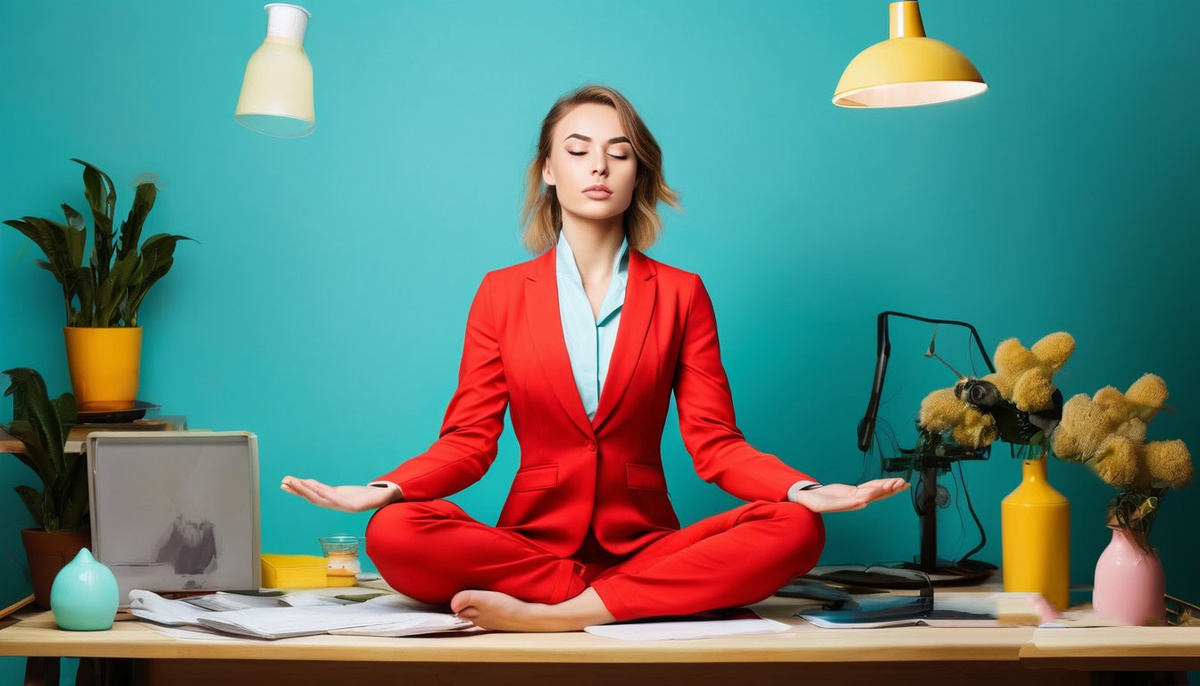 Шуточное изображение медитации Mindfulness на работе 😊.