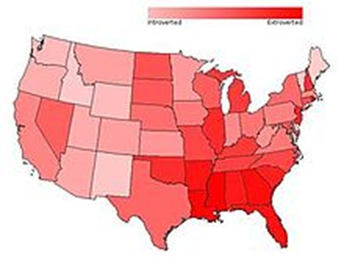 Карта градации экстраверсии в США