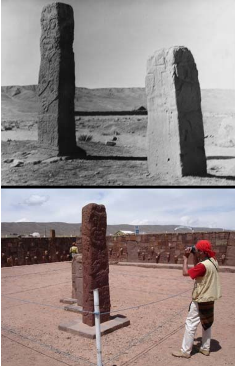 Статуи "Полуподземного Храма" до и после его реставрации