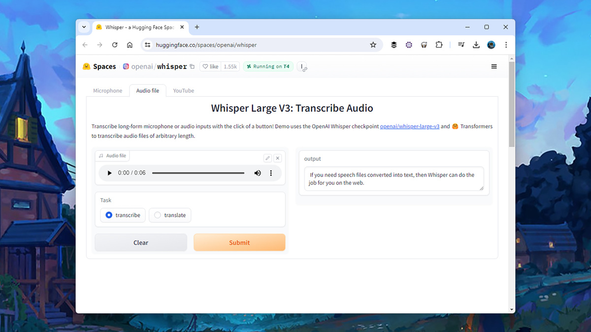 Whisper в Интернете — быстрый и простой в использовании. Скриншот: Whisper