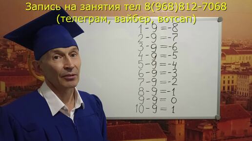 Учим таблицу вычитания на 9 с отрицательными результатами, тренируем до полного усвоения с учителем. Просто, быстро, легко, весело