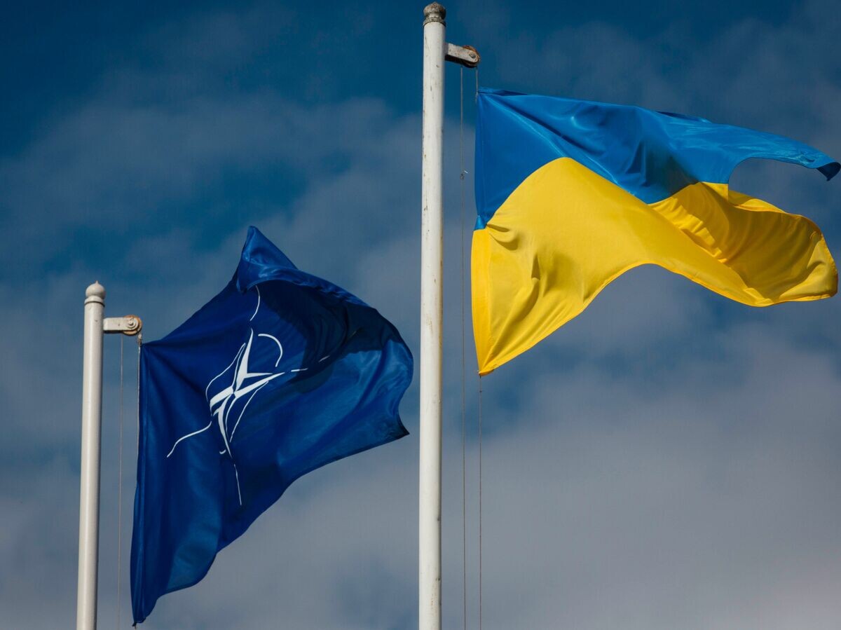    Национальный флаг Украины и флаг Организации Североатлантического договора (НАТО)© РИА Новости / Михаил Маркив