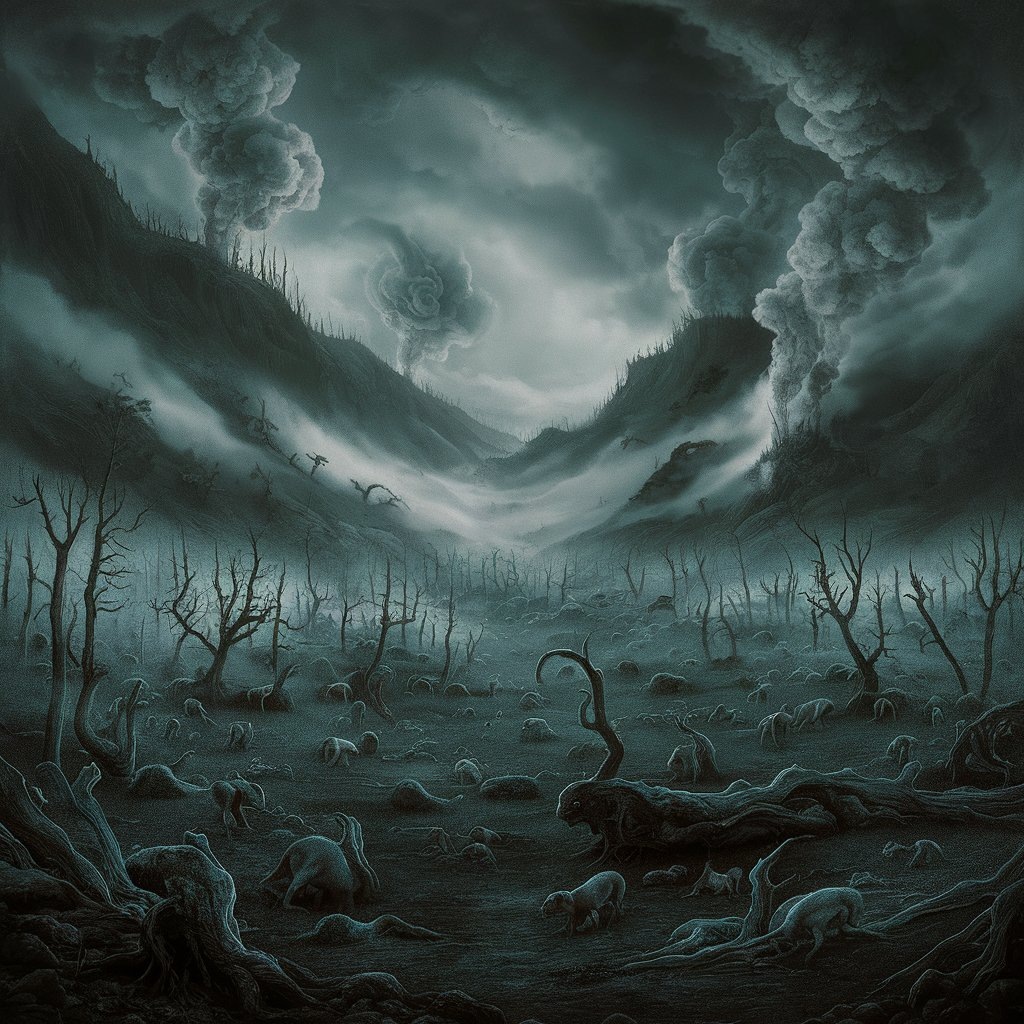 Таинственная долина с туманным пейзажем