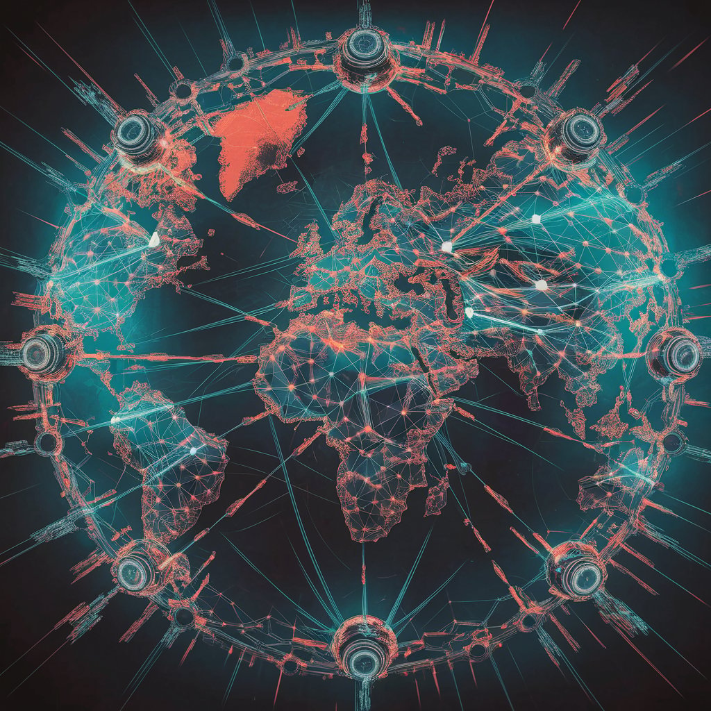 Абстрактное изображение блокчейна с яркими линиями и узлами