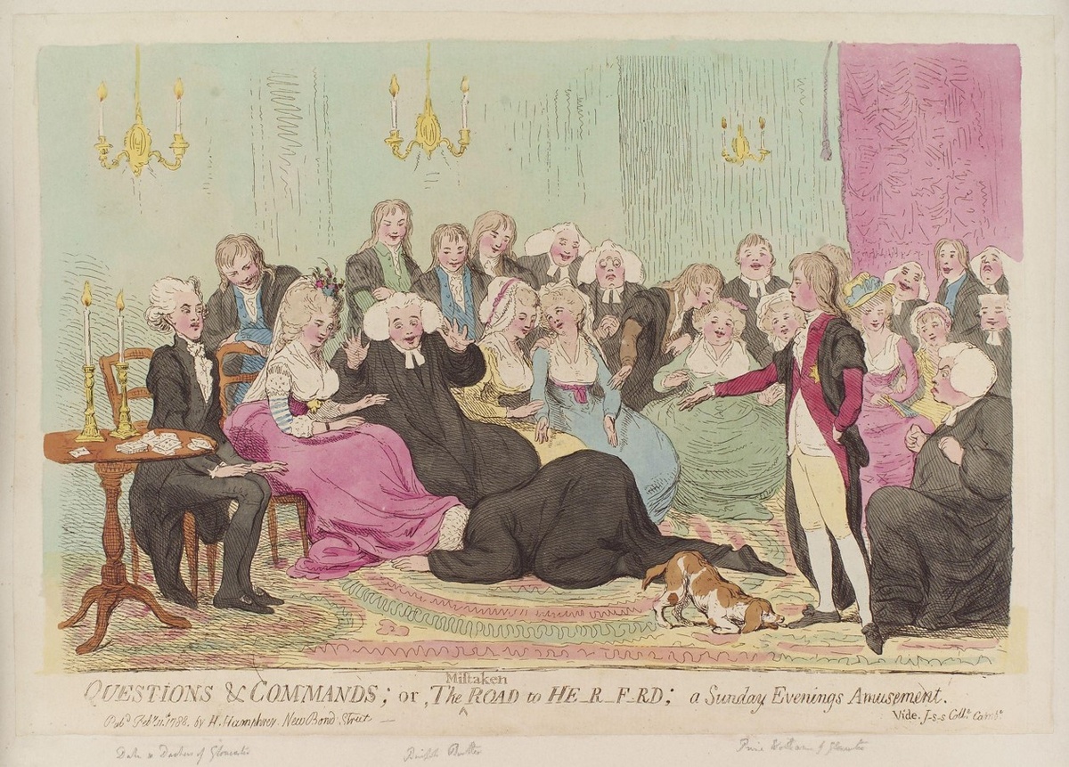 Wikipedia/National Portrait Gallery/James Gillray📷Игра в «вопросы и команды». Рисунок Джеймса Гилрея. 1788 год