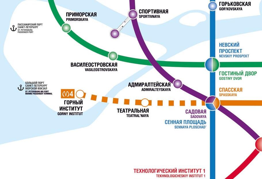 Строящаяся часть оранжевой линии на схеме Петербургского метрополитена